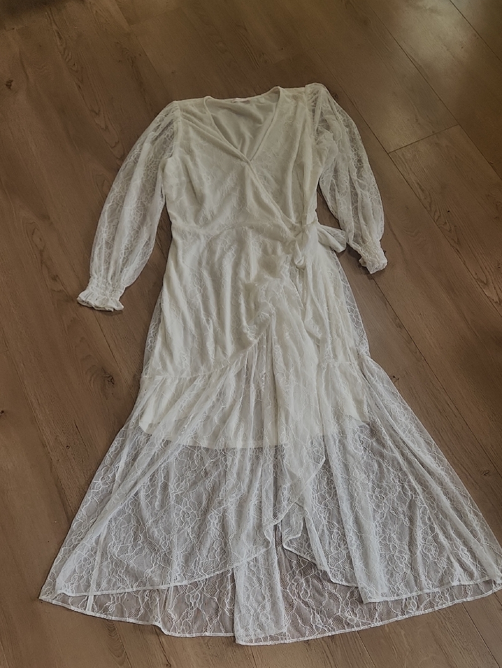LC Lauren Conrad White Lace Wrap Maxi Dress